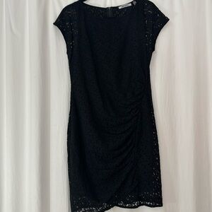 NWOT DKNYC Black Eyelet short sleeve back zip Dress Size 10 Ruching at Waist